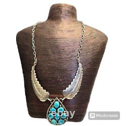 Mesmerizing VINTAGE NAVAJO Kingman TURQUOISE CLUSTER STERLING SILVER NECKLACE