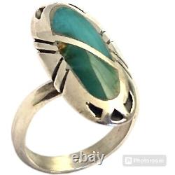 Mesmerizing VINTAGE NAVAJO Royston TURQUOISE STERLING SILVER INLAY RINGsz9