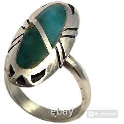 Mesmerizing VINTAGE NAVAJO Royston TURQUOISE STERLING SILVER INLAY RINGsz9