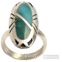 Mesmerizing VINTAGE NAVAJO Royston TURQUOISE STERLING SILVER INLAY RINGsz9