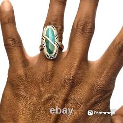 Mesmerizing VINTAGE NAVAJO Royston TURQUOISE STERLING SILVER INLAY RINGsz9