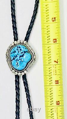 Mint Large Vintage NAVAJO Sterling Silver KINGMAN TURQUOISE YELLOWHORSE Bolo Tie