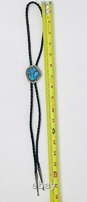 Mint Large Vintage NAVAJO Sterling Silver KINGMAN TURQUOISE YELLOWHORSE Bolo Tie