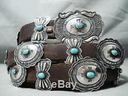 Most Detailed Vintage Navajo Link Firendly Turquoise Sterling Silver Concho Belt