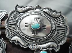 Most Detailed Vintage Navajo Link Firendly Turquoise Sterling Silver Concho Belt