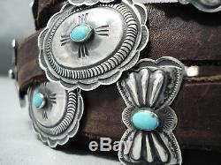 Most Detailed Vintage Navajo Link Firendly Turquoise Sterling Silver Concho Belt