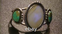 Mother Of Pearl & Blue Turquoise Navajo Sterling Silver Cuff Bracelet Jewelry