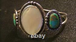 Mother Of Pearl & Blue Turquoise Navajo Sterling Silver Cuff Bracelet Jewelry