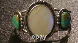 Mother Of Pearl & Blue Turquoise Navajo Sterling Silver Cuff Bracelet Jewelry