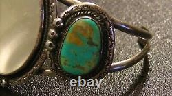 Mother Of Pearl & Blue Turquoise Navajo Sterling Silver Cuff Bracelet Jewelry