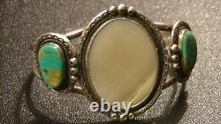 Mother Of Pearl & Blue Turquoise Navajo Sterling Silver Cuff Bracelet Jewelry