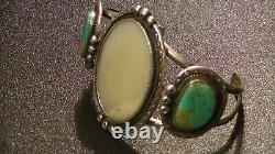 Mother Of Pearl & Blue Turquoise Navajo Sterling Silver Cuff Bracelet Jewelry