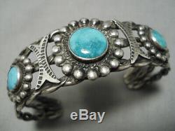 Museum Quality! Vintage Navajo 1900's Fox Turquoise Sterling Silver Bracelet