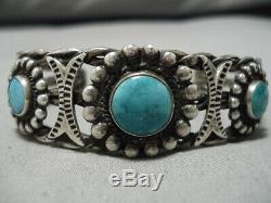 Museum Quality! Vintage Navajo 1900's Fox Turquoise Sterling Silver Bracelet