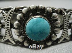 Museum Quality! Vintage Navajo 1900's Fox Turquoise Sterling Silver Bracelet