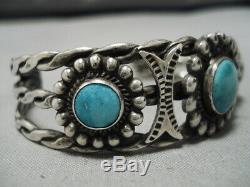 Museum Quality! Vintage Navajo 1900's Fox Turquoise Sterling Silver Bracelet