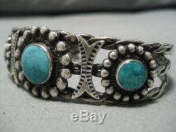 Museum Quality! Vintage Navajo 1900's Fox Turquoise Sterling Silver Bracelet