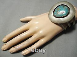 Museum Vintage Huge Bold Turquoise Sterling Silver Bracelet Old