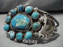 Museum Vintage Navajo Blue Gem Turquoise Coiled Sterling Silver Bracelet Old