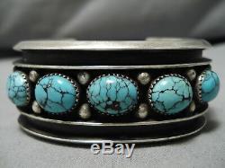 Museum Vintage Navajo Spiderweb Turquoise Sterling Silver Bracelet Old
