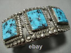 Museum Vintage Navajo Squared Turquoise Sterling Silver Cuff Bracelet Old