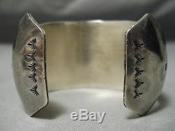 Museum Vintage Navajo Turquoise Coral Inlay Sterling Silver Bracelet Old