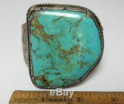 NATIVE AMERICAN SILVER Big TURQUOISE Stone CUFF BRACELET OLD PAWN Navajo Vintage