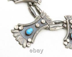 NAVAJO 925 Silver Vintage Cabochon Turquoise Oxidized Chain Necklace NE2240