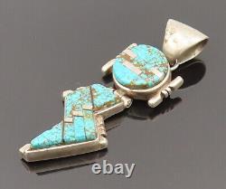 NAVAJO 925 Silver Vintage Crushed Turquoise Flash Dangle Pendant PT21976