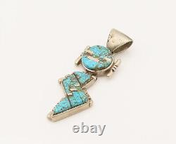 NAVAJO 925 Silver Vintage Crushed Turquoise Flash Dangle Pendant PT21976