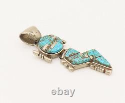 NAVAJO 925 Silver Vintage Crushed Turquoise Flash Dangle Pendant PT21976