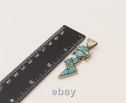 NAVAJO 925 Silver Vintage Crushed Turquoise Flash Dangle Pendant PT21976