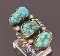 NAVAJO 925 Silver Vintage Three Stone Turquoise Ring Sz 7 RG26571