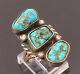 NAVAJO 925 Silver Vintage Three Stone Turquoise Ring Sz 7 RG26571