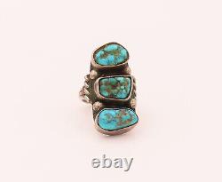 NAVAJO 925 Silver Vintage Three Stone Turquoise Ring Sz 7 RG26571