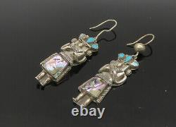 NAVAJO 925 Silver Vintage Turquoise & Abalone Shell Dangle Earrings EG11210