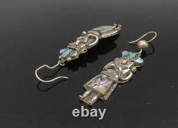 NAVAJO 925 Silver Vintage Turquoise & Abalone Shell Dangle Earrings EG11210