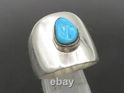 NAVAJO 925 Silver Vintage Turquoise Shiny Tapered Band Ring Sz 10 RG23937