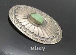 NAVAJO 925 Sterling Silver Vintage Antique Turquoise Etched Pendant PT7861