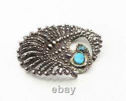 NAVAJO 925 Sterling Silver Vintage Antique Turquoise Sculpted Pendant PT7863