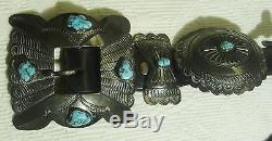 NAVAJO MUSEUM VINTAGE Sterling Silver/Turquoise Concho Belt SIGNED JH SLOT HVC-1