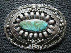 NAVAJO STERLING SILVER TURQUOISE HIPPIE BELT BUCKLE! VINTAGE! RARE! 1970s! 74g