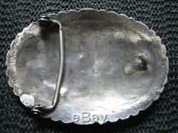 NAVAJO STERLING SILVER TURQUOISE HIPPIE BELT BUCKLE! VINTAGE! RARE! 1970s! 74g