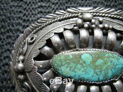 NAVAJO STERLING SILVER TURQUOISE HIPPIE BELT BUCKLE! VINTAGE! RARE! 1970s! 74g