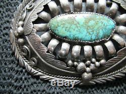 NAVAJO STERLING SILVER TURQUOISE HIPPIE BELT BUCKLE! VINTAGE! RARE! 1970s! 74g