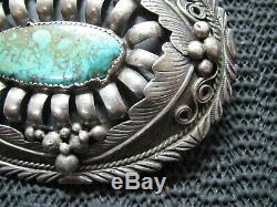 NAVAJO STERLING SILVER TURQUOISE HIPPIE BELT BUCKLE! VINTAGE! RARE! 1970s! 74g