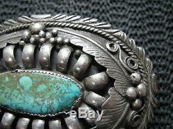 NAVAJO STERLING SILVER TURQUOISE HIPPIE BELT BUCKLE! VINTAGE! RARE! 1970s! 74g