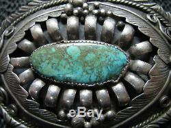 NAVAJO STERLING SILVER TURQUOISE HIPPIE BELT BUCKLE! VINTAGE! RARE! 1970s! 74g