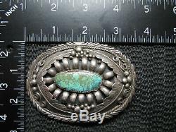 NAVAJO STERLING SILVER TURQUOISE HIPPIE BELT BUCKLE! VINTAGE! RARE! 1970s! 74g