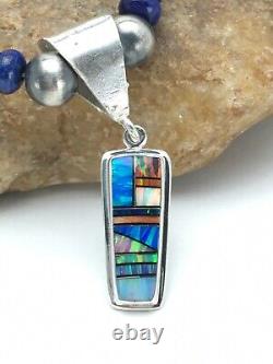 NAVAJO Sterling Silver Necklace Lapis Opal Pendant Set 22in 2907